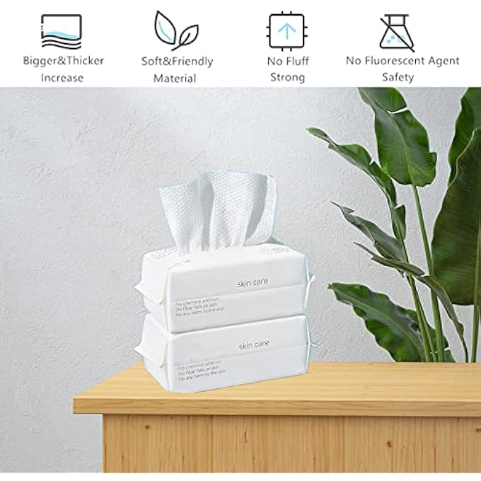 BIEWO DISPOSABLE FACE TOWEL, COTTON TISSUE SOFT DRY WIPES FOR WOMEN, SIMPLE CLEANING FACIAL TISSUES DRY WET DUAL PORTABLE USE FOR SENSITIVE SKIN & BABY & MAKEUP REMOVER & PERSONAL CARE (2 PACK=200PCS) - Image 2